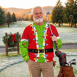 Green Furry Santa Suit Ugly Christmas Sweater, Ugly Sweater Party, Christmas Gifts - View 3