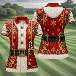 Christmas Ornate Santa Suit Golf Shirt, Womens Golf Apparel, Golf Gifts For Women