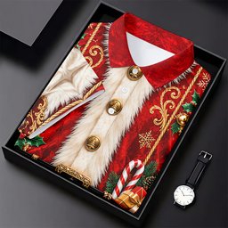 Christmas Ornate Santa Suit Golf Shirt, Golf Shirts For Men, Mens Holiday Golf Shirts