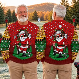 Cartoon Santa Golf Ugly Christmas Sweater - view 4