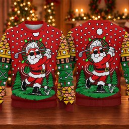 Cartoon Santa Golf Ugly Christmas Sweater - view 5