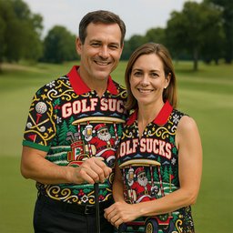 Christmas Golf Sucks Santa Cart Golf Shirt, Mens Golf Polo, Funny Mens Golf Shirts