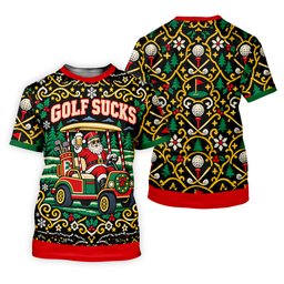 Christmas Golf Sucks Santa Cart Golf Shirt, Mens Golf Polo, Funny Mens Golf Shirts