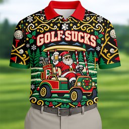 Christmas Golf Sucks Santa Cart Golf Shirt, Mens Golf Polo, Funny Mens Golf Shirts