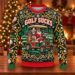 Golf Sucks Santa Cart Ugly Christmas Sweater, Ugly Sweater Party, Christmas Golf Gift - View 6