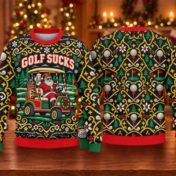 Christmas Golf Sucks Santa Cart Ugly Sweater, Ugly Sweater Party, Christmas Golf Gift