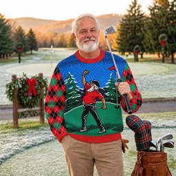 Christmas Golfer Red Plaid Ugly Sweater, Christmas Golf Gift, Funny Holiday Sweater