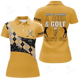 There Is Nothing A Beer & Golf Can'T Fix Polo Shirt Yellow Argyle Skull Golf Shirts For Women