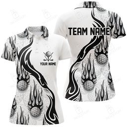 Flame Golf Ball Black White Golf Polo Shirt Personalized Golf Shirts For Women Golfing Gifts