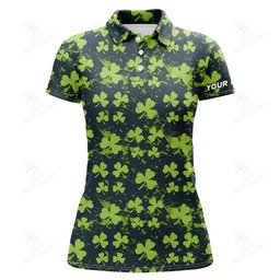 Watercolor Green Clover Leaf St Patrick Day Golf Polo Shirt Custom Name Golf Shirts For Women