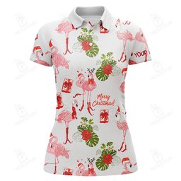 Womens Golf Polo Shirt Custom Christmas Flamingo Golf Polos Shirt For Women, Christmas Golf Gifts
