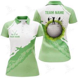Green And White Womens Golf Polo Shirts Custom Team Golf Jerseys, Golf Attire For Ladies