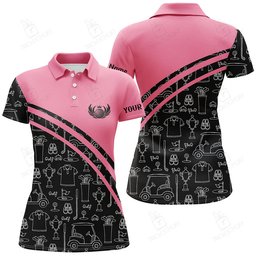 Womens Golf Polos Shirts Custom Black Pattern Short Sleeve Golf Shirts, Golf Gift For Her | Pink