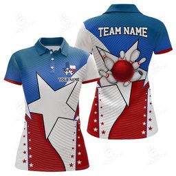 Texas Flag Retro Bowling Polo Shirts For Women Custom Team Shirts Bowling Jerseys, Gifts For Bowlers