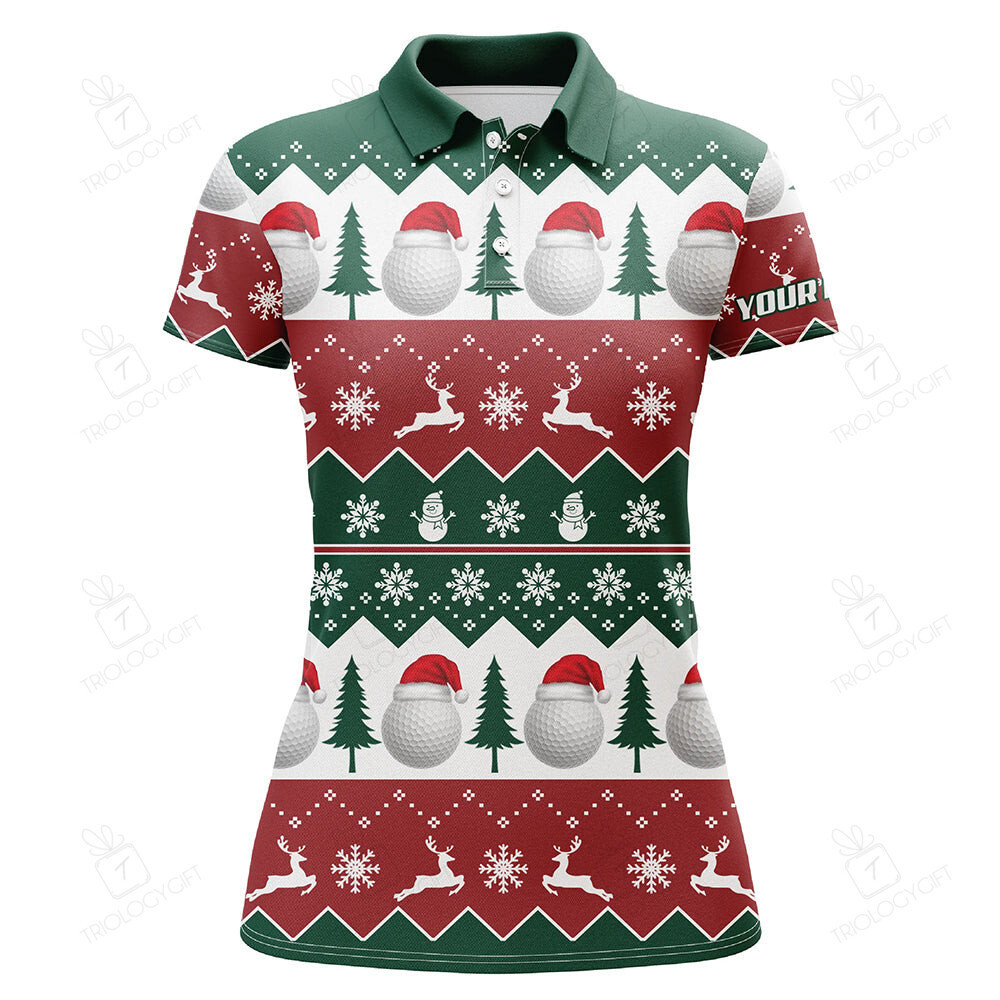Golf Santa Christmas Tree Snow Polo Shirt Customized Christmas Golf Gifts For Women