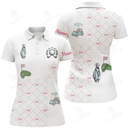White Womens Golf Polos Shirts Custom Golf Clubs Pattern Golf Shirt, Ladies Golf Shirts Gift For Mom