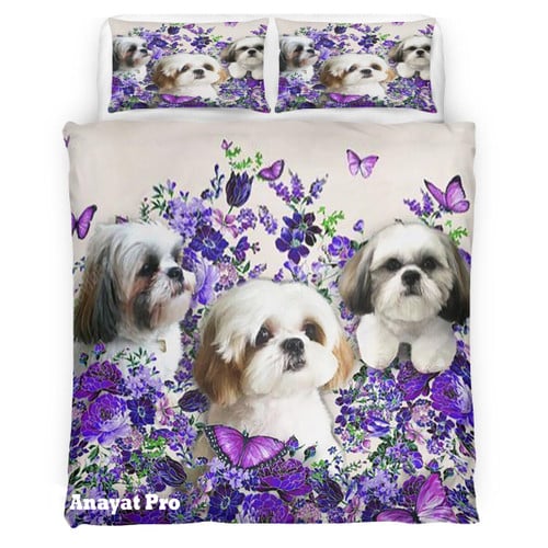 Bedding Set-Shihtzu purple Flower 2