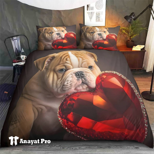 Bedding Set-Bulldog Heart Valentine