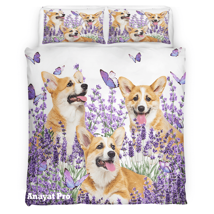 Bedding Set-Corgi Purple Flower