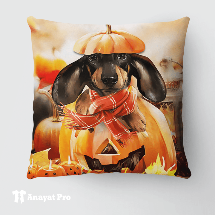 Pillow-Cute Dachshund Halloween Pumpkin