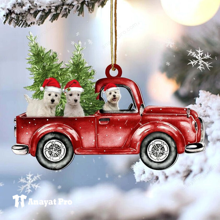 Ornament-Westie in Christmas Car