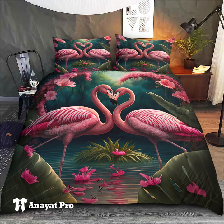 Bedding set-Flamingo Love Couple Valentine