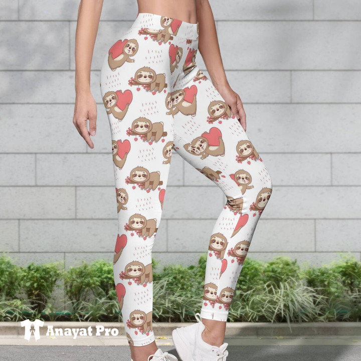 Sway into Love: Adorable Sloth Heart Leggings for a Valentine's Day Full of Comfort and Charm!