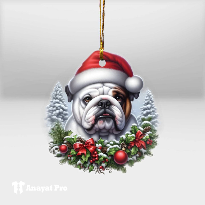 Ornament-Christmas Santa English Bulldog Snow