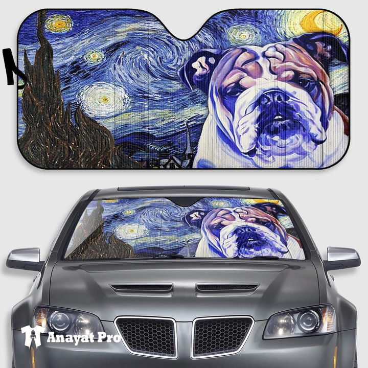 Car Sunshade-Bulldog Starry Night