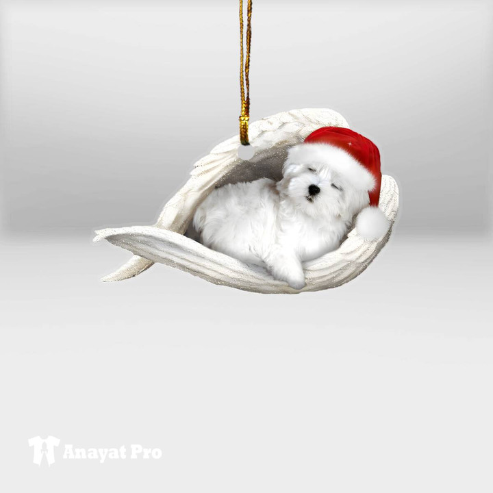 Ornament-Christmas Santa Maltese Dog Sleeping Angel
