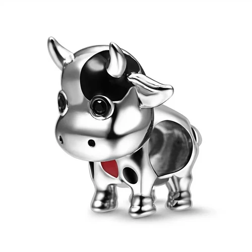 925 Sterling Silver Cute Cow Love Charm Bead Fit Original Pandora Bracelet