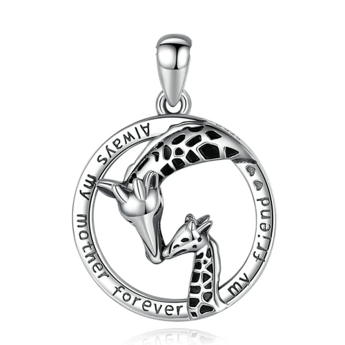 925 Sterling Silver Two Giraffe Pendant Heart Necklace Sterling Silver Jewelry