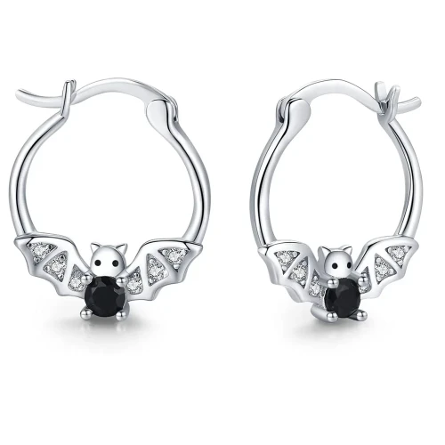 Bat Animal Stud Earring Copper Silver Plated Luxury Black Crystal Earrings