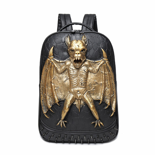 3D Leather Bat Backpack Punk Halloween Bat Backpack Large Capacity Laptop Bag Travel Bags
