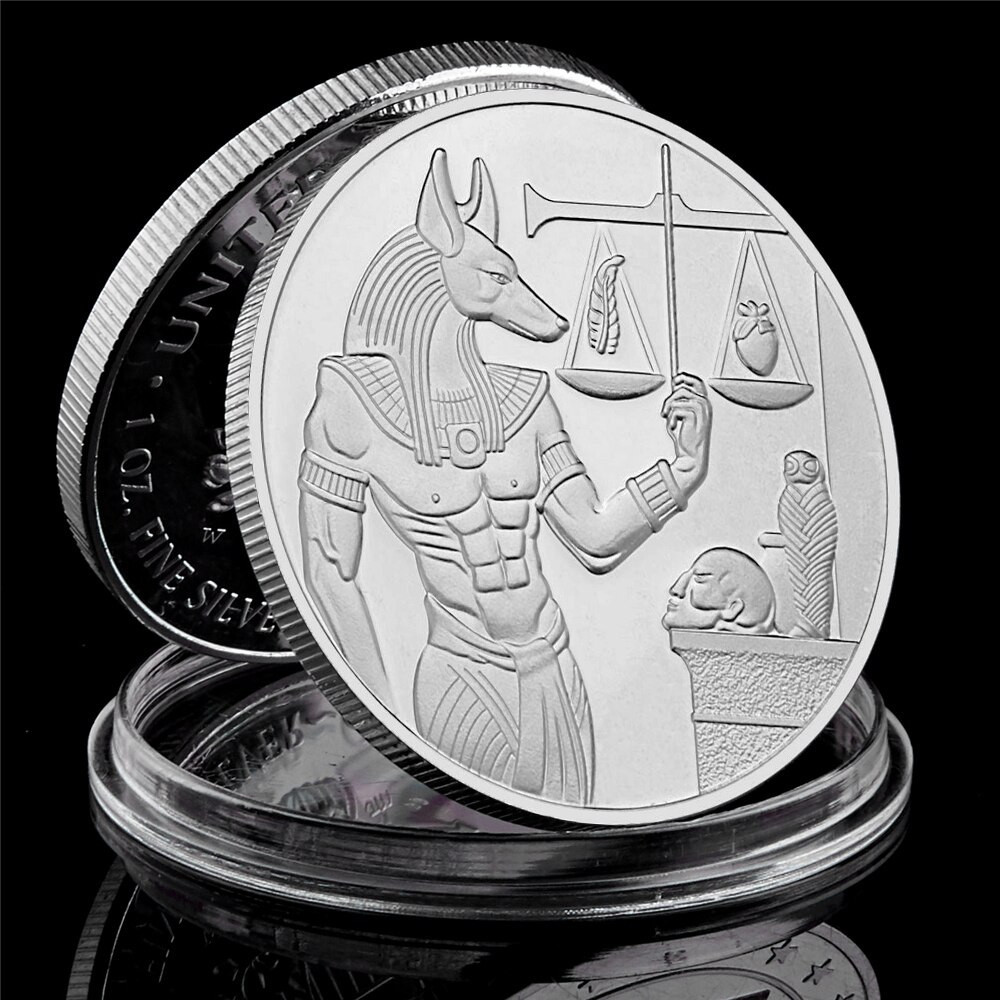 Ancient Egypt Anubis The God of Death Gold/Silver Plated Coin Pyramid ...