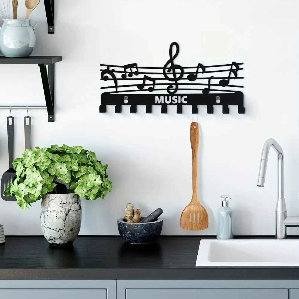 Note Rack Image Iron Music Note Storage Rack Black Key Hooks - shop-syzo