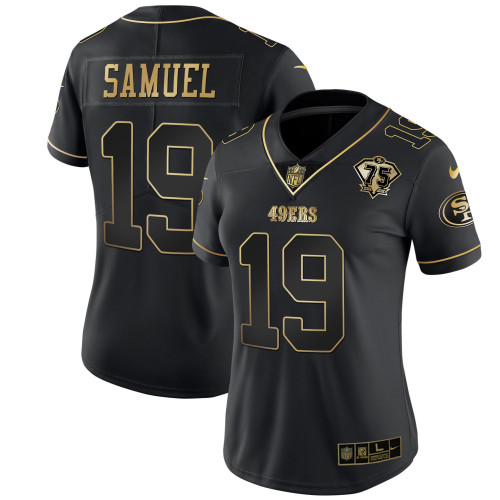 Women's San Francisco 49ers 75th Anniversary Patch White Gold & Black Gold Jersey - All Stitched
