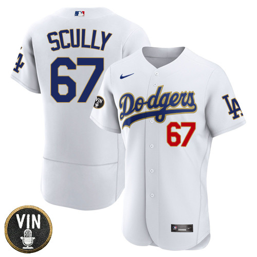 Los Angeles Dodgers Vin Scully Patch Gold Trim Jersey - All Stitched
