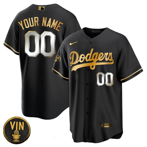 Dodgers Black Limited Vin Scully Patch Gold Custom Jersey - All Stitched