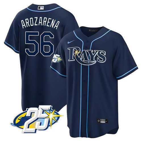 Men's Tampa Bay Rays 25th Anniversary Patch Cool Base V2 Jersey - All Stitched