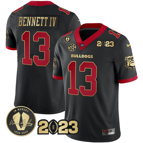 Men's Georgia Bulldogs 2023 Champions Black Red Gold Jersey - All Stitched