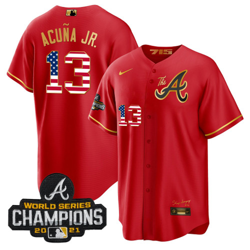 Men's Atlanta Braves The A Gold Flag Cool Base Jersey - All Stitched
