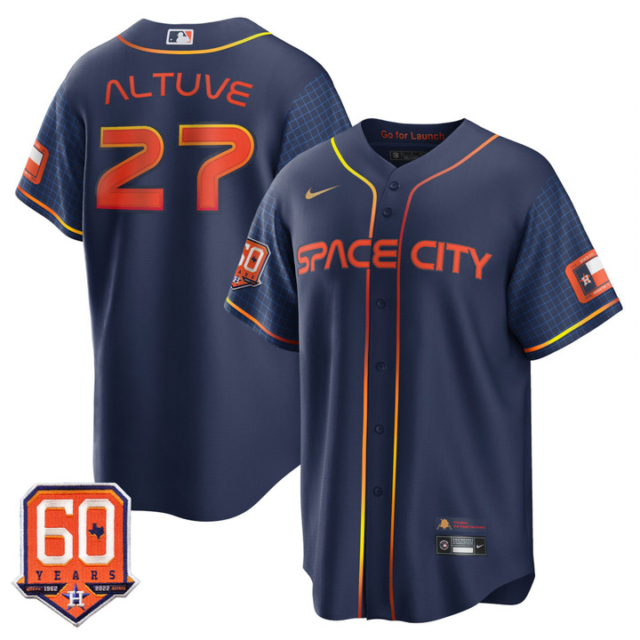 Houston Astros Cool Base 60th Anniversary Patch Space City Jersey - All Stitched