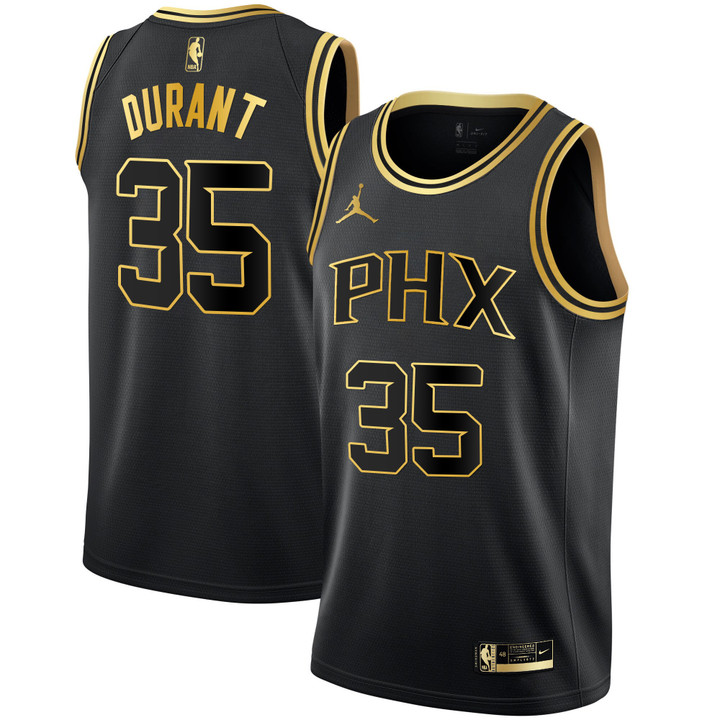 Men's Phoenix Suns Kevin Durant Black & White Gold Jersey - All Stitched