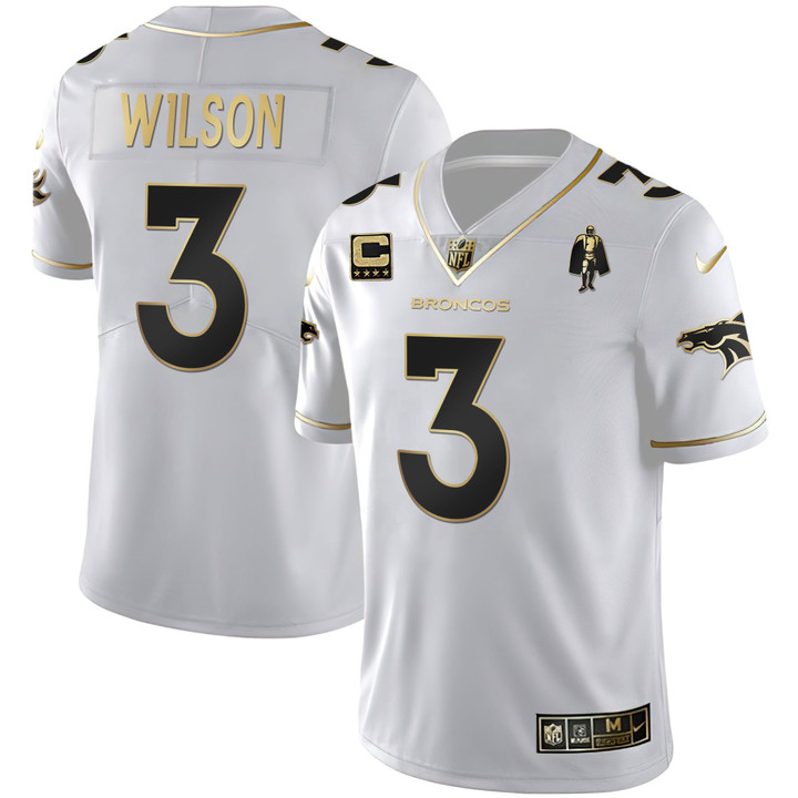 Men's Denver Broncos White Gold and Black Gold Jersey - All Stitched