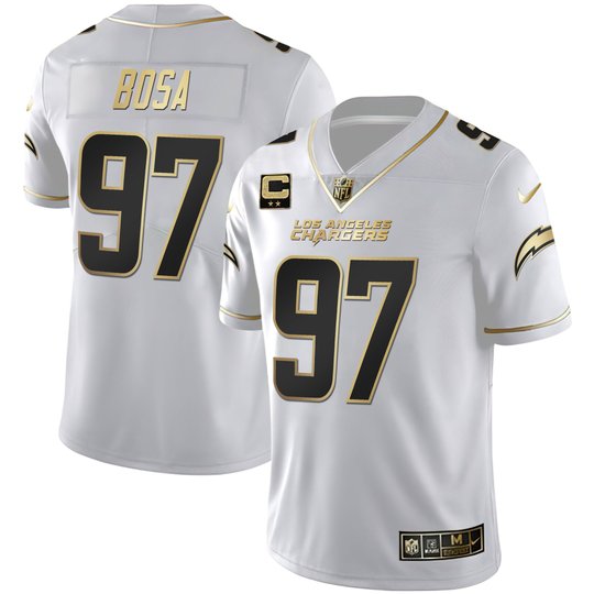Women's Los Angeles Chargers White Gold & Black Gold Jersey - All Stitched