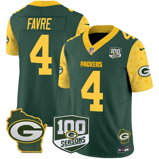 Men's Packers 100th Season & Home Patch Cheese Vapor Limited Jersey – All Stitched