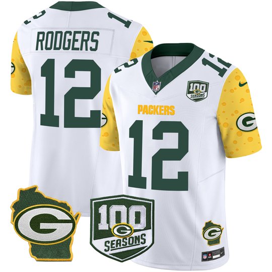Men's Packers 100th Season & Home Patch Cheese Vapor Limited Jersey – All Stitched