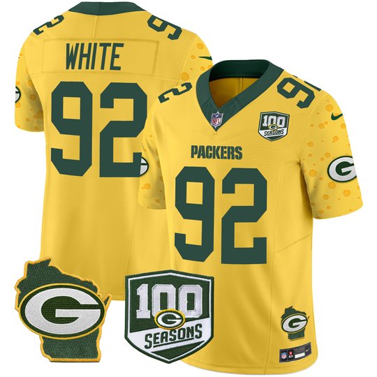 Men's Packers 100th Season & Home Patch Cheese Vapor Limited Jersey – All Stitched