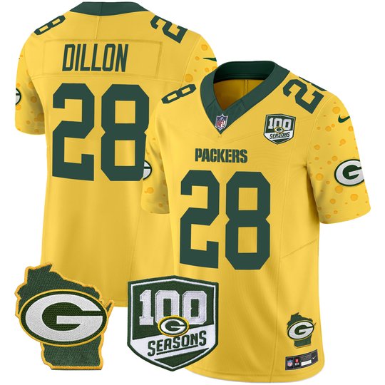 Men's Packers 100th Season & Home Patch Cheese Vapor Limited Jersey – All Stitched